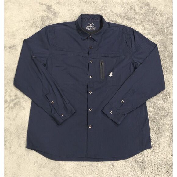 Gramicci Other - Gramicci Shirt Men's XL Navy Blue Button Up Fishing Roll Up Sleeve‎ Vented